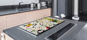 Sehr groß Küchenbrett aus Hartglas und Induktionskochplattenabdeckung;  Marokanske series DD21: Inspired by Miró