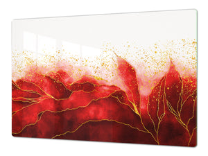 Gigantic Worktop saver and Pastry Board - Tempered GLASS Cutting Board DD21 Marbles 1 Series: Red marble leaves