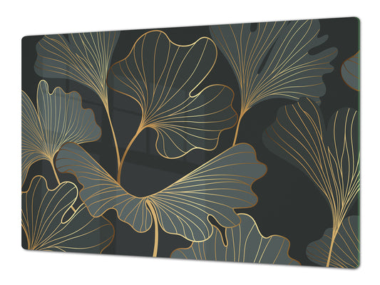 HUGE Cutting Board – Worktop saver and Pastry Board – Glass Kitchen Board DD37 Vintage leaves and patterns Series: Floral art deco