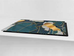 BIG KITCHEN BOARD & Induction Cooktop Cover – Glass Pastry Board – SINGLE: 80 x 52 cm (31,5” x 20,47”); DOUBLE: 40 x 52 cm (15,75” x 20,47”); DD41 Tropical Leaves Series: Art deco wallpaper 2