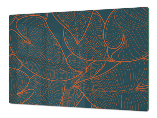 HUGE Cutting Board – Worktop saver and Pastry Board – Glass Kitchen Board DD37 Vintage leaves and patterns Series: Abstract leaves