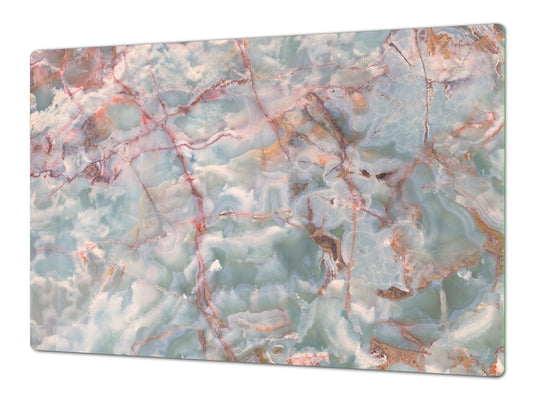 UNIQUE Tempered GLASS Kitchen Board – Impact & Scratch Resistant Cooktop cover DD32 Marbles 2 Series: Onyx pink veins
