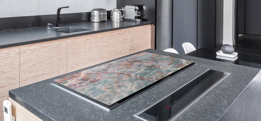 UNIQUE Tempered GLASS Kitchen Board – Impact & Scratch Resistant Cooktop cover DD32 Marbles 2 Series: Onyx pink veins