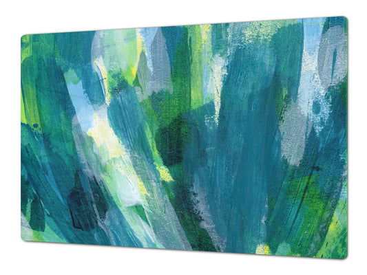 HUGE Cutting Board – Worktop saver and Pastry Board – Glass Kitchen Board DD37 Vintage leaves and patterns Series: Colourful paint brushes