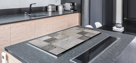 HUGE Cutting Board – Worktop saver and Pastry Board – Glass Kitchen Board DD37 Vintage leaves and patterns Series: Stone mosaic background