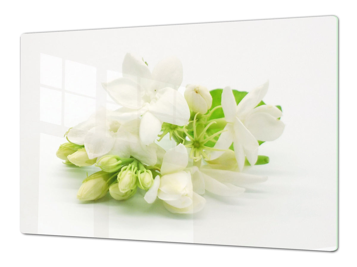 Induction Cooktop Cover – Glass Cutting Board- Flower series DD06B White flowers 1