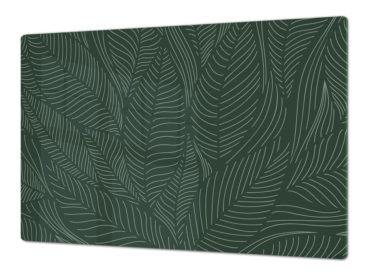 HUGE Cutting Board – Worktop saver and Pastry Board – Glass Kitchen Board DD37 Vintage leaves and patterns Series: Abstract banana leaves