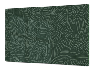 HUGE Cutting Board – Worktop saver and Pastry Board – Glass Kitchen Board DD37 Vintage leaves and patterns Series: Abstract banana leaves