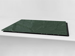 HUGE Cutting Board – Worktop saver and Pastry Board – Glass Kitchen Board DD37 Vintage leaves and patterns Series: Abstract banana leaves