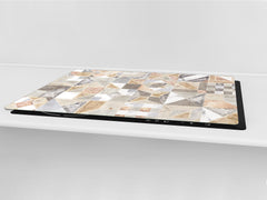 HUGE Cutting Board – Worktop saver and Pastry Board – Glass Kitchen Board DD37 Vintage leaves and patterns Series: Retro tiles pattern