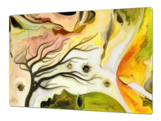 GIGANTIC CUTTING BOARD and Cooktop Cover - Glass Kitchen Board; SINGLE: 80 x 52 cm (31,5” x 20,47”); DOUBLE: 40 x 52 cm (15,75” x 20,47”); DD42 Paintings Series: Silhouette of an abstract bird