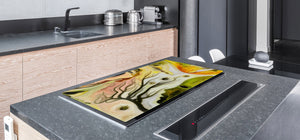 GIGANTIC CUTTING BOARD and Cooktop Cover - Glass Kitchen Board; SINGLE: 80 x 52 cm (31,5” x 20,47”); DOUBLE: 40 x 52 cm (15,75” x 20,47”); DD42 Paintings Series: Silhouette of an abstract bird