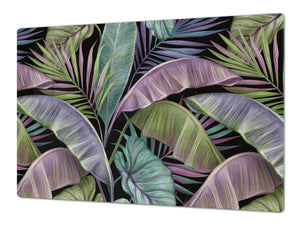 BIG KITCHEN BOARD & Induction Cooktop Cover – Glass Pastry Board – SINGLE: 80 x 52 cm (31,5” x 20,47”); DOUBLE: 40 x 52 cm (15,75” x 20,47”); DD41 Tropical Leaves Series: Exotic pattern 2