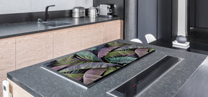 BIG KITCHEN BOARD & Induction Cooktop Cover – Glass Pastry Board – SINGLE: 80 x 52 cm (31,5” x 20,47”); DOUBLE: 40 x 52 cm (15,75” x 20,47”); DD41 Tropical Leaves Series: Exotic pattern 2