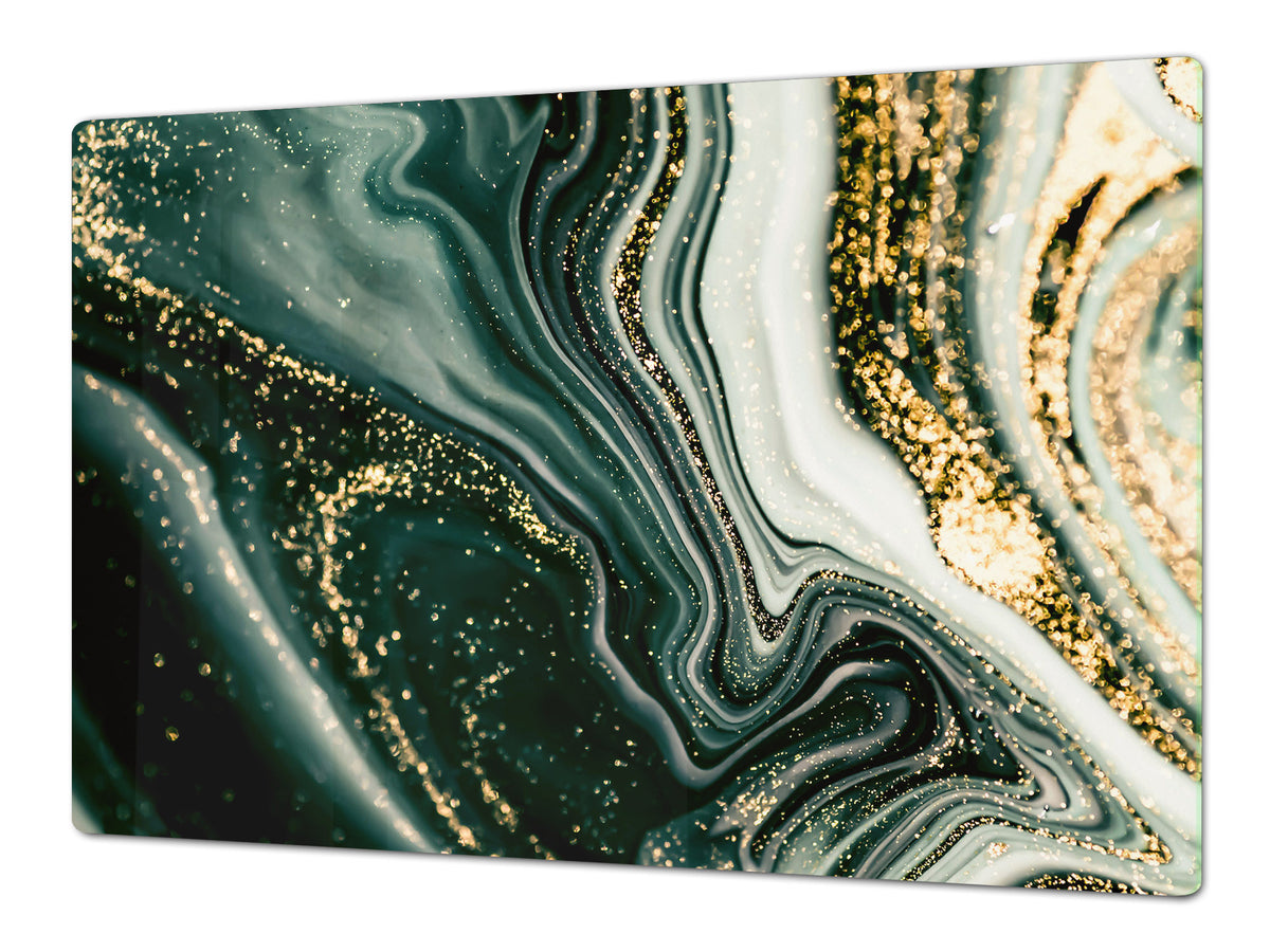 HUGE TEMPERED GLASS COOKTOP COVER – Glass Cutting Board and Worktop Saver DD33 Colourful abstractions Series: Mesmerising golden powder