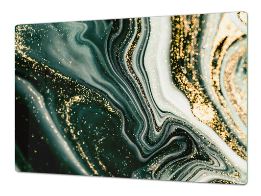 HUGE TEMPERED GLASS COOKTOP COVER – Glass Cutting Board and Worktop Saver DD33 Colourful abstractions Series: Mesmerising golden powder
