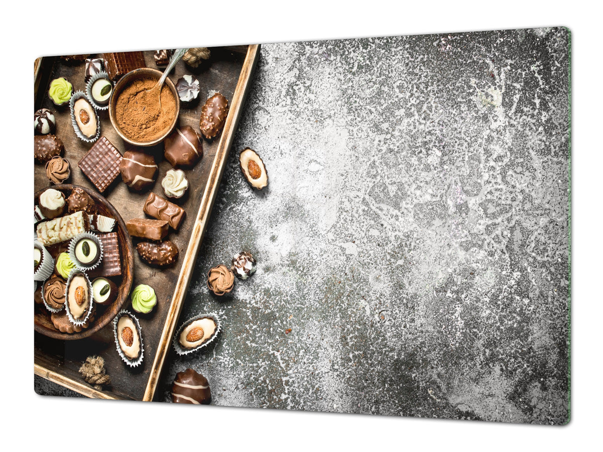 Tempered GLASS Cutting Board - Glass Kitchen Board; Cakes and Sweets Serie DD13 Chocolates 2