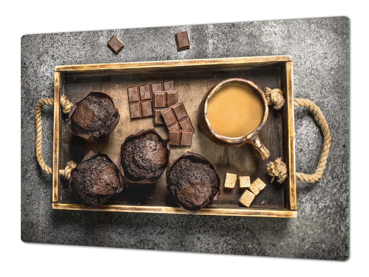 Tempered GLASS Cutting Board - Glass Kitchen Board; Cakes and Sweets Serie DD13 Muffins 1