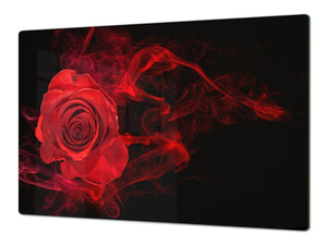 Planche à découper et Ecran anti-projections; Série de fleurs DD06B: Rose rouge 1