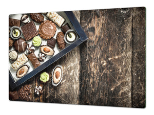 Tempered GLASS Cutting Board - Glass Kitchen Board; Cakes and Sweets Serie DD13 Sweets 1