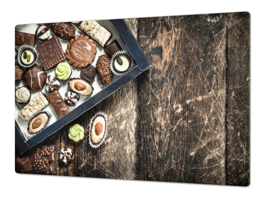 Tempered GLASS Cutting Board - Glass Kitchen Board; Cakes and Sweets Serie DD13 Sweets 1