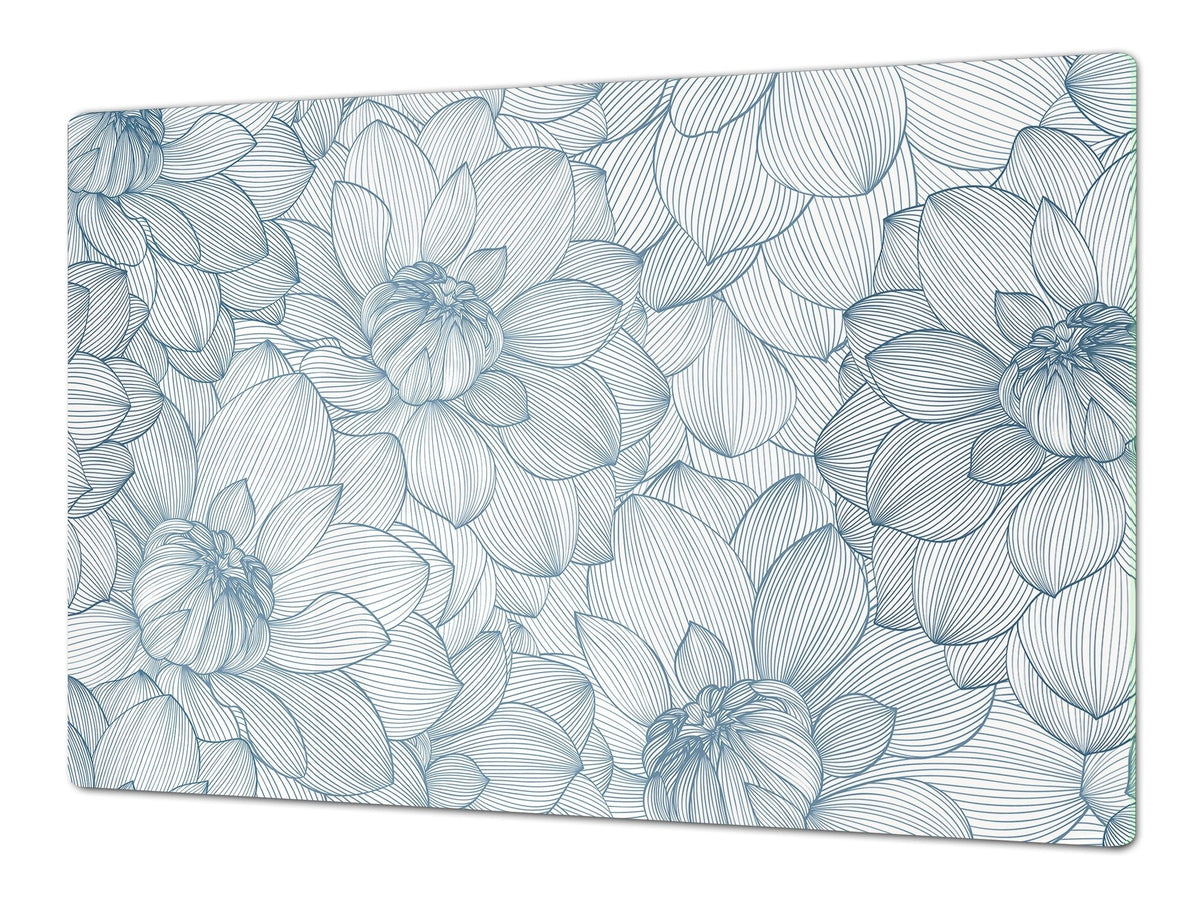 ENORMOUS  Tempered GLASS Chopping Board - Flower series DD06A Dahlia Hand drawn