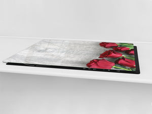 GIGANTE Copri-piano cottura a induzione – ENORME tagliere;  Serie di fiori DD06B: Rosa rossa 2