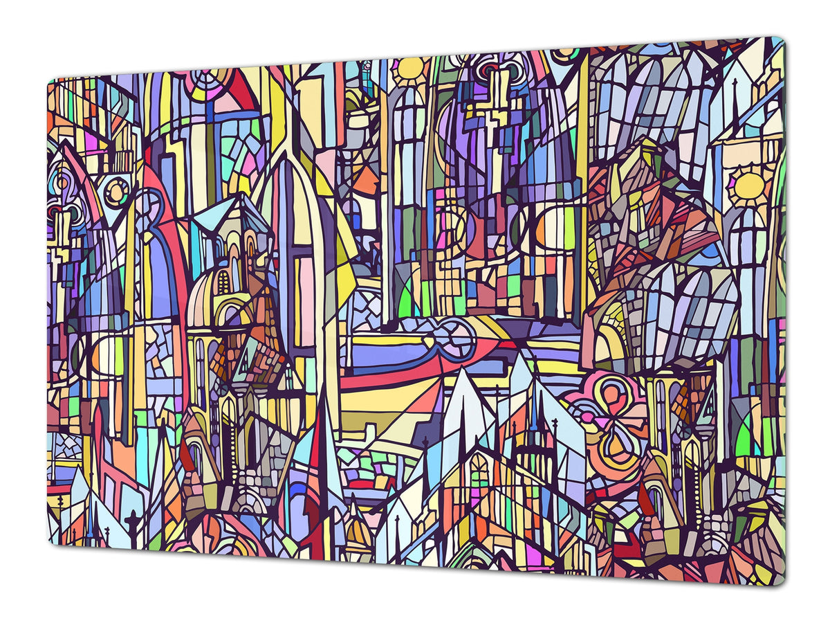 HUGE TEMPERED GLASS CHOPPING BOARD ; Moroccan design Series DD21 City daytime