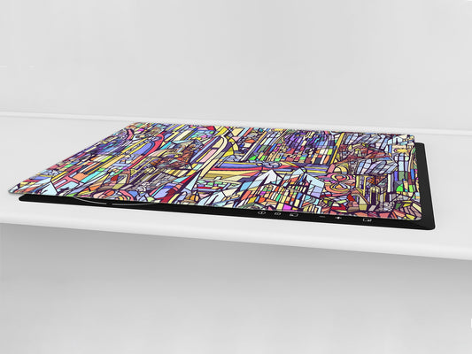 HUGE TEMPERED GLASS CHOPPING BOARD ; Moroccan design Series DD21 City daytime