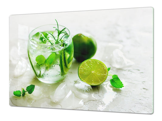 LARGE CUTTING BOARD and Cooktop Cover – Worktop saver;  Drinks  Series  DD11 Water with lime