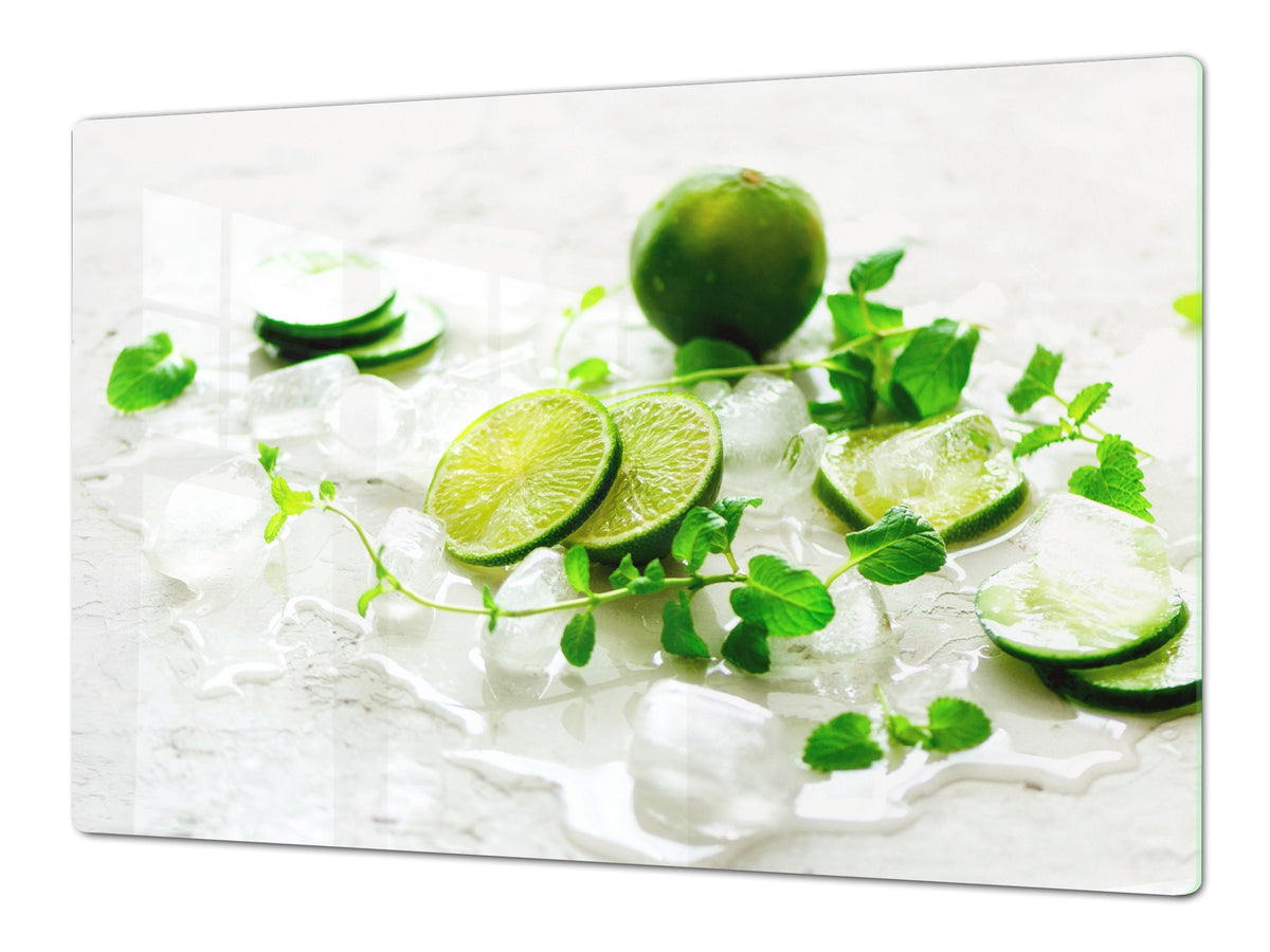 UNIQUE Tempered GLASS Kitchen Board Fruit and Vegetables series DD02 Lemon with ice