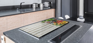 Enorm Küchenbrett aus Hartglas und Induktionskochplattenabdeckung; Fruit and Vegetables series DD02: Vegetables on boards