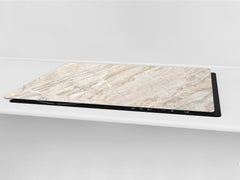 UNIQUE Tempered GLASS Kitchen Board – Impact & Scratch Resistant Cooktop cover DD32 Marbles 2 Series: Beige breccia marble