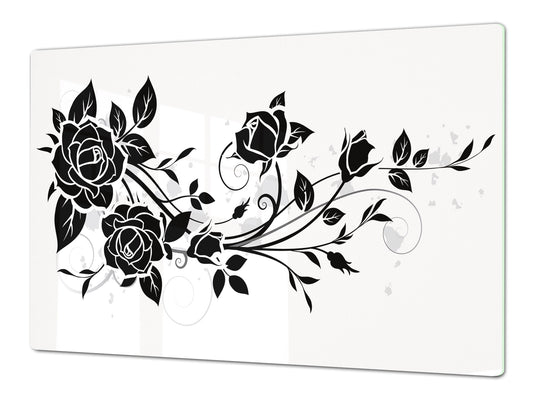 ENORMOUS  Tempered GLASS Chopping Board - Flower series DD06A Black rose