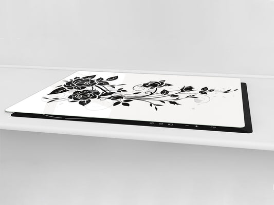 ENORMOUS  Tempered GLASS Chopping Board - Flower series DD06A Black rose