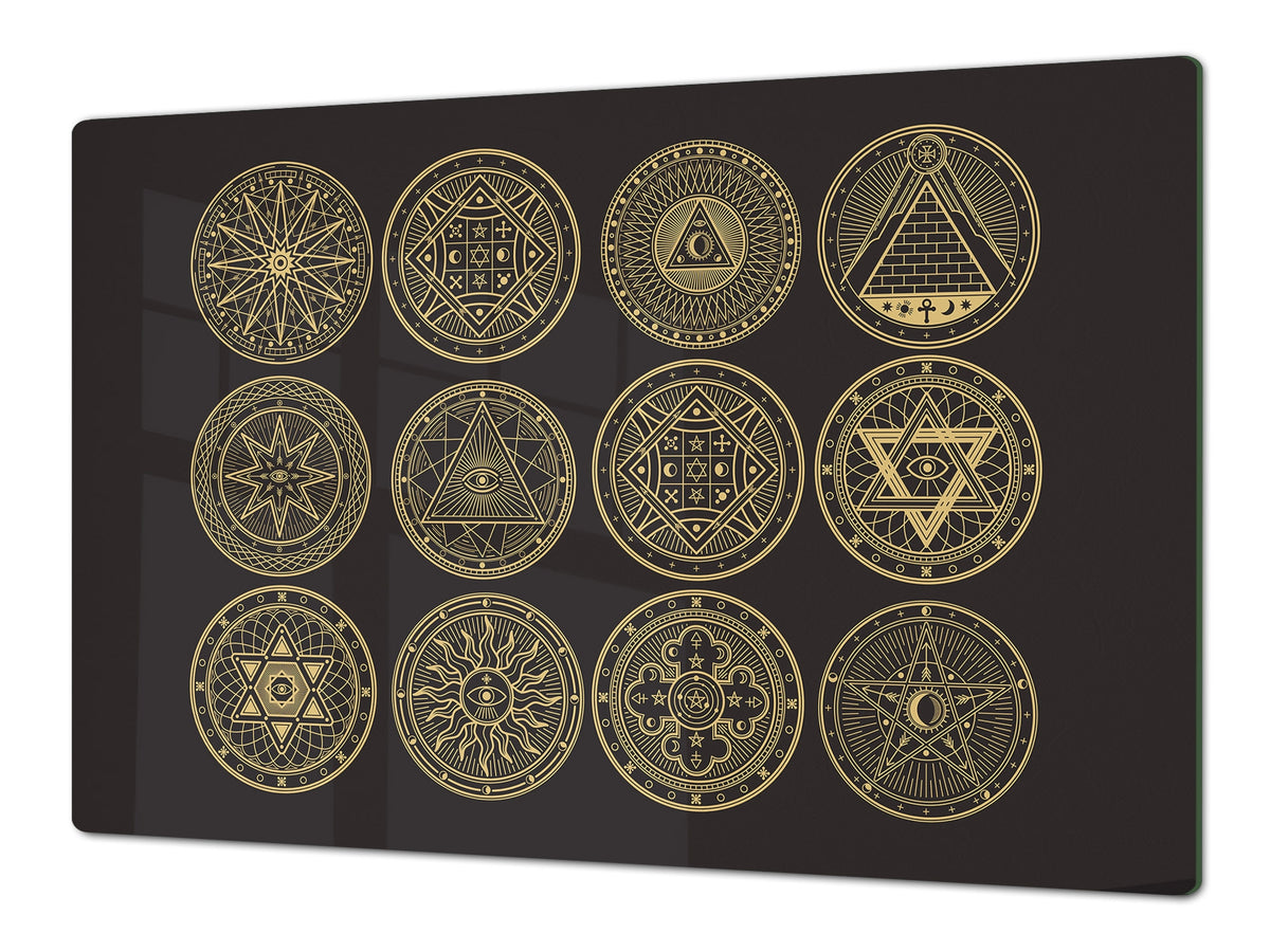 HUGE TEMPERED GLASS CHOPPING BOARD ; Moroccan design Series DD21 Esoteric symbols