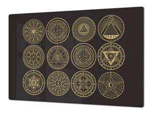ENORME TABLERO DE VIDRIO TEMPLADO; Diseño marroquí Serie DD21 Símbolos esotéricos