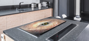 ENORMOUS  Tempered GLASS Chopping Board - Induction Cooktop Cover – SINGLE: 80 x 52 cm; DOUBLE: 40 x 52 cm; DD43 Abstract Graphics Series: Eye in midst of galaxy