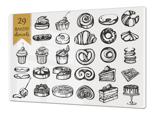 Tempered GLASS Cutting Board - Glass Kitchen Board; Cakes and Sweets Serie DD13 A bakery
