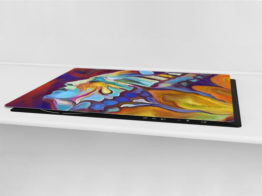 GIGANTIC CUTTING BOARD and Cooktop Cover - Glass Kitchen Board; SINGLE: 80 x 52 cm (31,5” x 20,47”); DOUBLE: 40 x 52 cm (15,75” x 20,47”); DD42 Paintings Series: Abstract human portrait