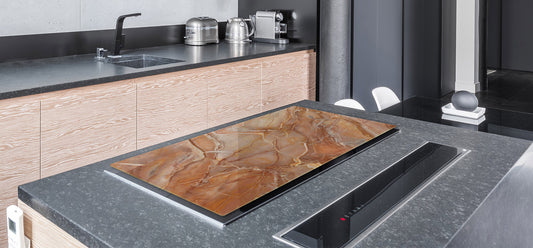 UNIQUE Tempered GLASS Kitchen Board – Impact & Scratch Resistant Cooktop cover DD32 Marbles 2 Series: Brown marble pattern