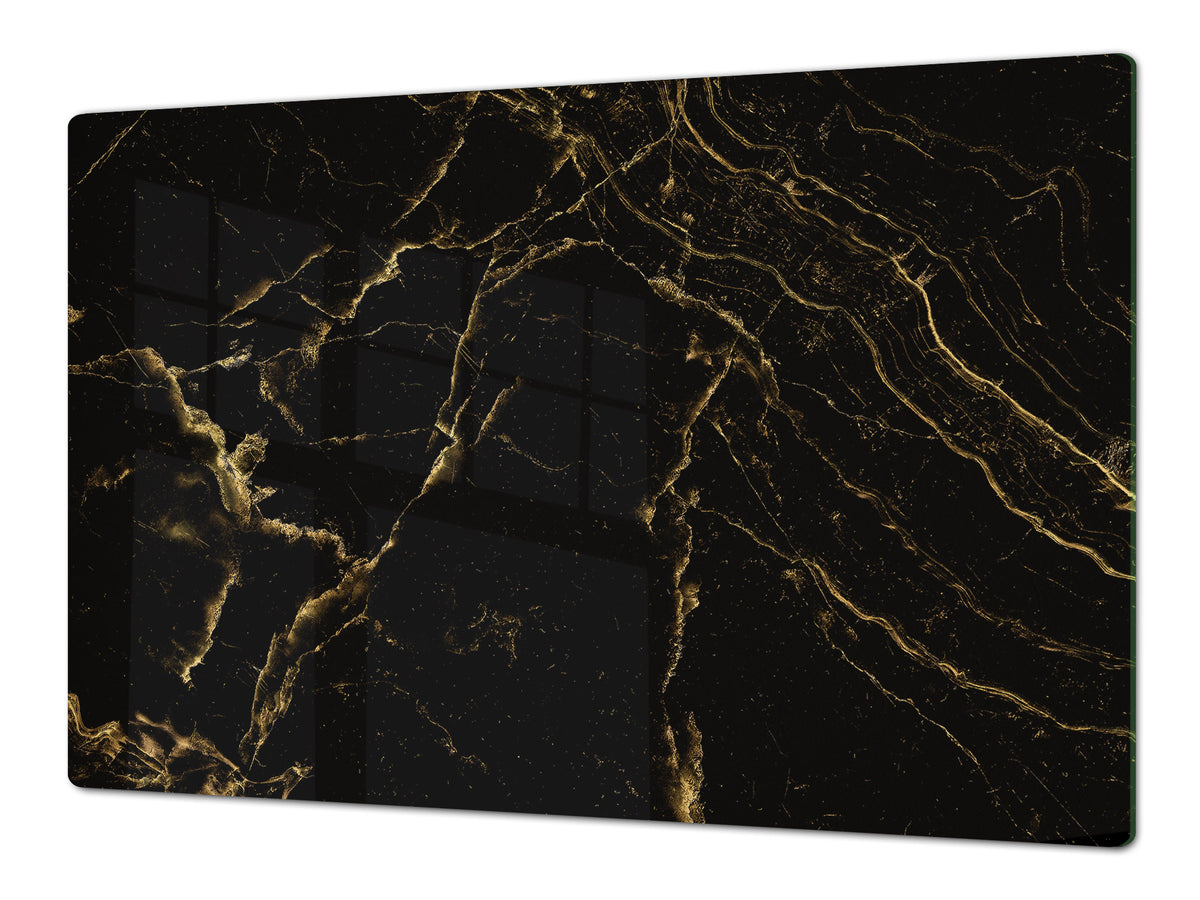 UNIQUE Tempered GLASS Kitchen Board – Impact & Scratch Resistant Cooktop cover DD32 Marbles 2 Series: Golden patterns