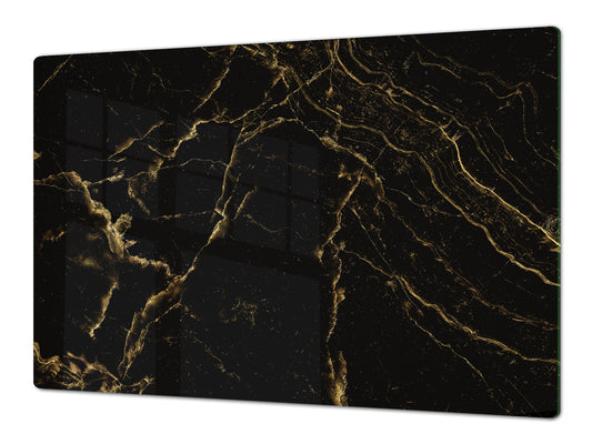 UNIQUE Tempered GLASS Kitchen Board – Impact & Scratch Resistant Cooktop cover DD32 Marbles 2 Series: Golden patterns