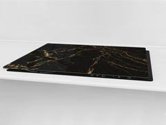 UNIQUE Tempered GLASS Kitchen Board – Impact & Scratch Resistant Cooktop cover DD32 Marbles 2 Series: Golden patterns