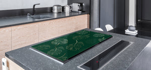 BIG KITCHEN BOARD & Induction Cooktop Cover – Glass Pastry Board – SINGLE: 80 x 52 cm (31,5” x 20,47”); DOUBLE: 40 x 52 cm (15,75” x 20,47”); DD41 Tropical Leaves Series: Modern monstera leaves