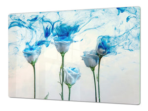 Planche à découper et Ecran anti-projections; Série de fleurs DD06B: Une rose bleue