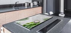 BIG KITCHEN BOARD & Induction Cooktop Cover – Glass Pastry Board – SINGLE: 80 x 52 cm (31,5” x 20,47”); DOUBLE: 40 x 52 cm (15,75” x 20,47”); DD41 Tropical Leaves Series: Summer concept