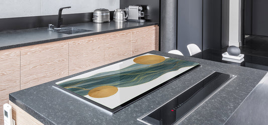 HUGE Cutting Board – Worktop saver and Pastry Board – Glass Kitchen Board DD37 Vintage leaves and patterns Series: Gold abstract lines