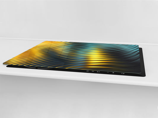 UNIQUE Tempered GLASS Kitchen Board – Impact & Scratch Resistant Cooktop cover – SINGLE: 80 x 52 cm; DOUBLE: 40 x 52 cm; DD39 Colourful Variety Series: Colorful wavy design 2
