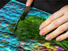 BIG KITCHEN BOARD & Induction Cooktop Cover – Glass Pastry Board DD34 Rusted textures Series: Oxidized copper abstraction